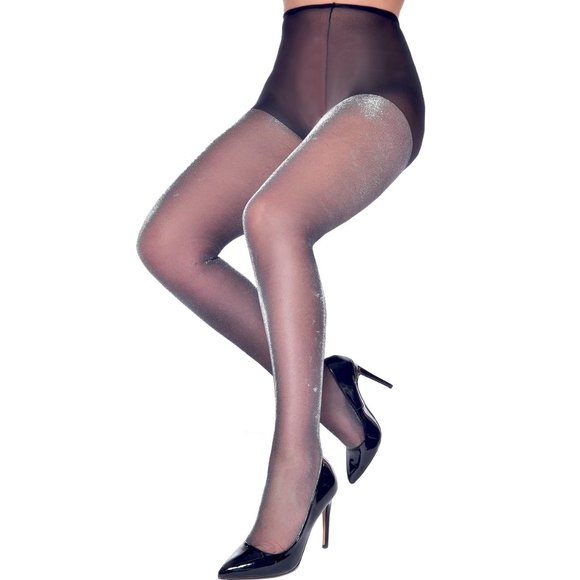 Malka Chic Accessories - Black Silver Shimmer Sheer Tights For Women
